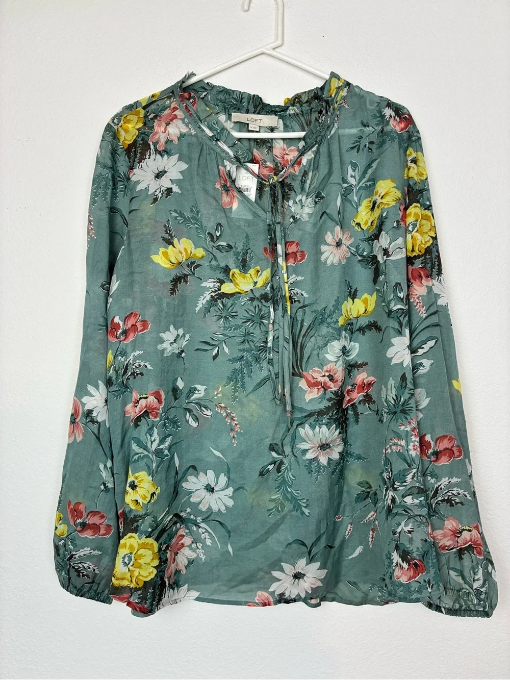 Loft NWT Floral Tie-Neck Long Sleeve Top